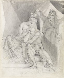Prospero Oglądanie Ferdynanda i Mirandy, ok. 1840 (grafit i pranie na papierze)